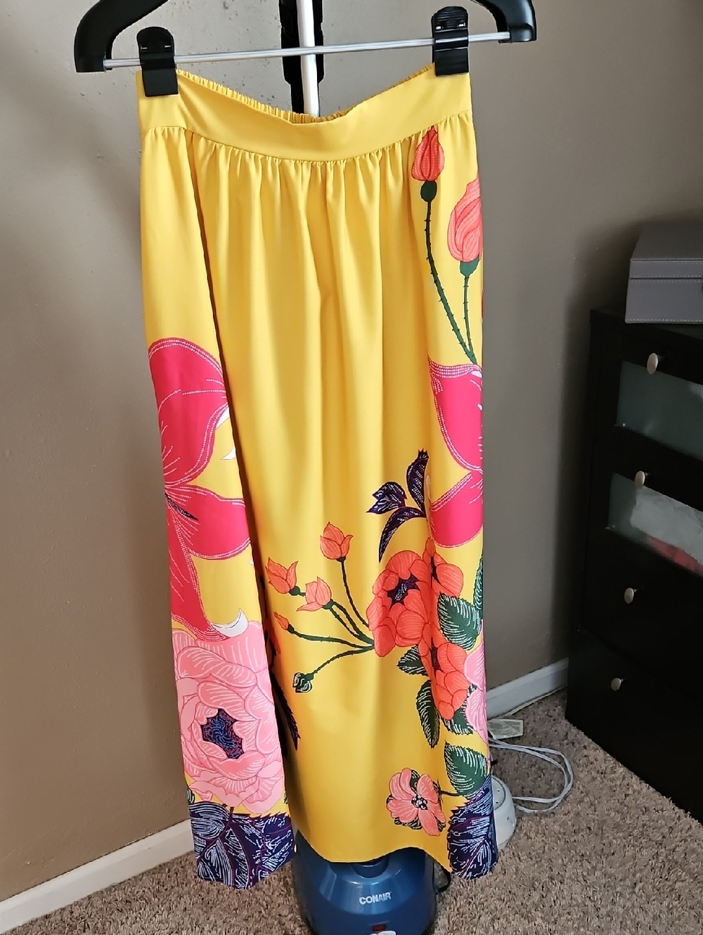 Yellow Floral Maxi Skirt with Pink Accents